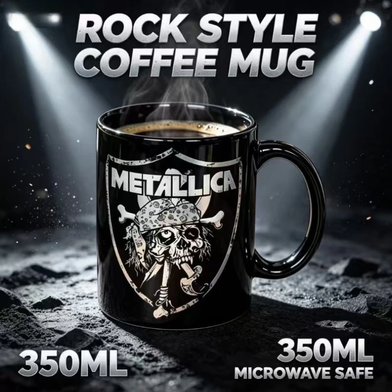 Metallica Band Skull Pattern Black Ceramic Mug Rock Music Fan Merch Coffee Tea Cup Home Office Daily Cup