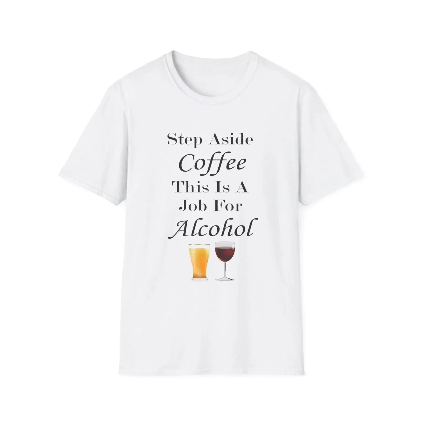 Camiseta blanca con cita divertida: "Deja de beber café, esto es un trabajo para el alcohol", estilo vintage, lavada, elástica, unisex, cómoda y a la moda.