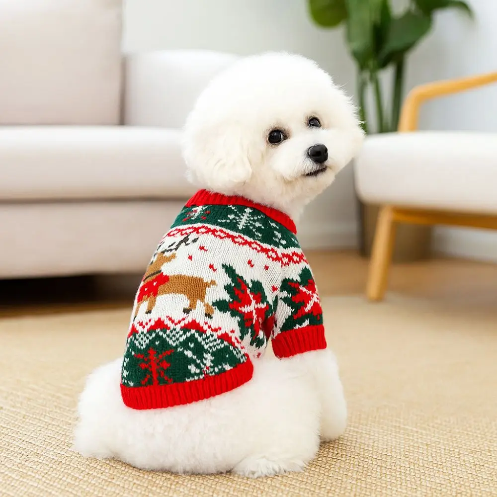 Fournitures pour animaux de compagnie motif de dessin animé pull de noël pour animaux de compagnie chaud doux chien flocon de neige pull chat wapiti tricots automne et hiver