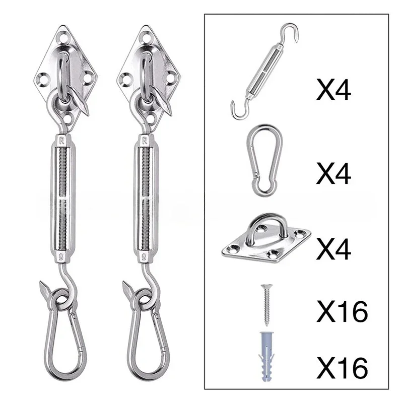 304 Stainless Steel Sunshade Sail Fittings Diamond Door Buckles Flower Basket Screws Stainless Steel Snap Hooks