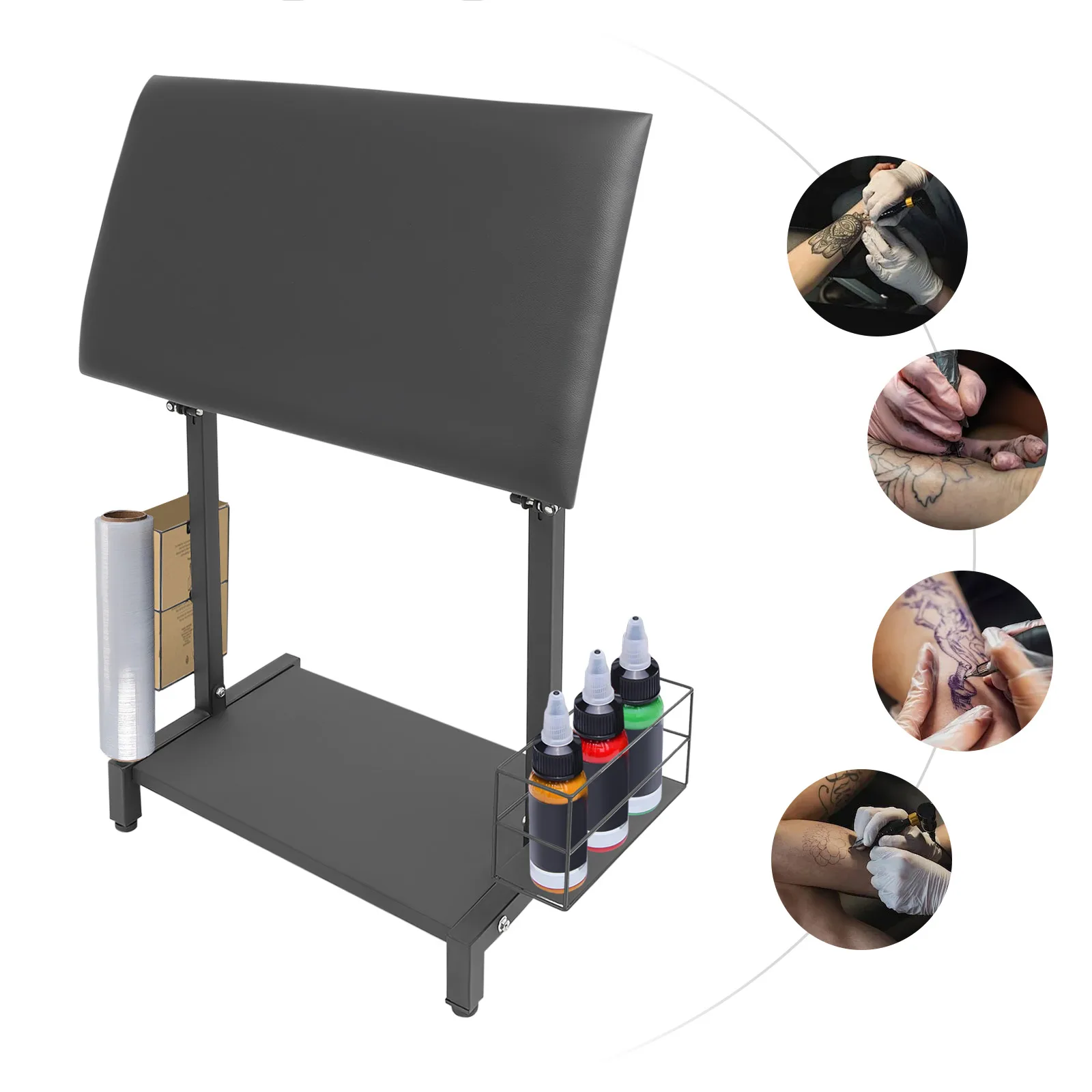 

Tattoo Armrest Stand 80kg Capacity Tattoo Arm Rest with Adjustable Height 67-100cm & 180° Angle Storage Baskets for Nail Spa