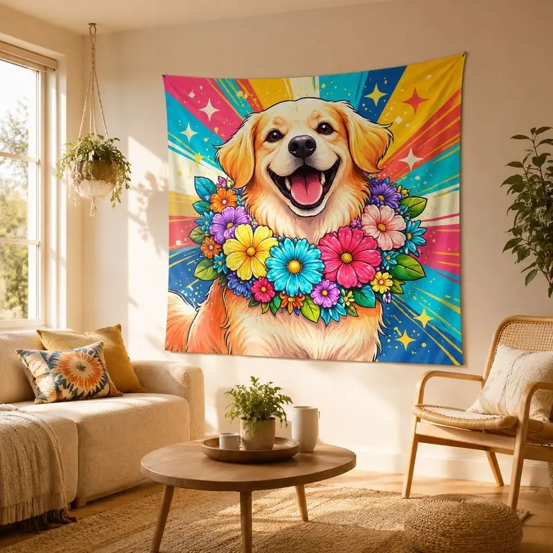 VIKAMA Colorful Cartoon Dog Tapestry Cute Pet Wall Hanging Children's Bedroom Dormitory Home Decoration