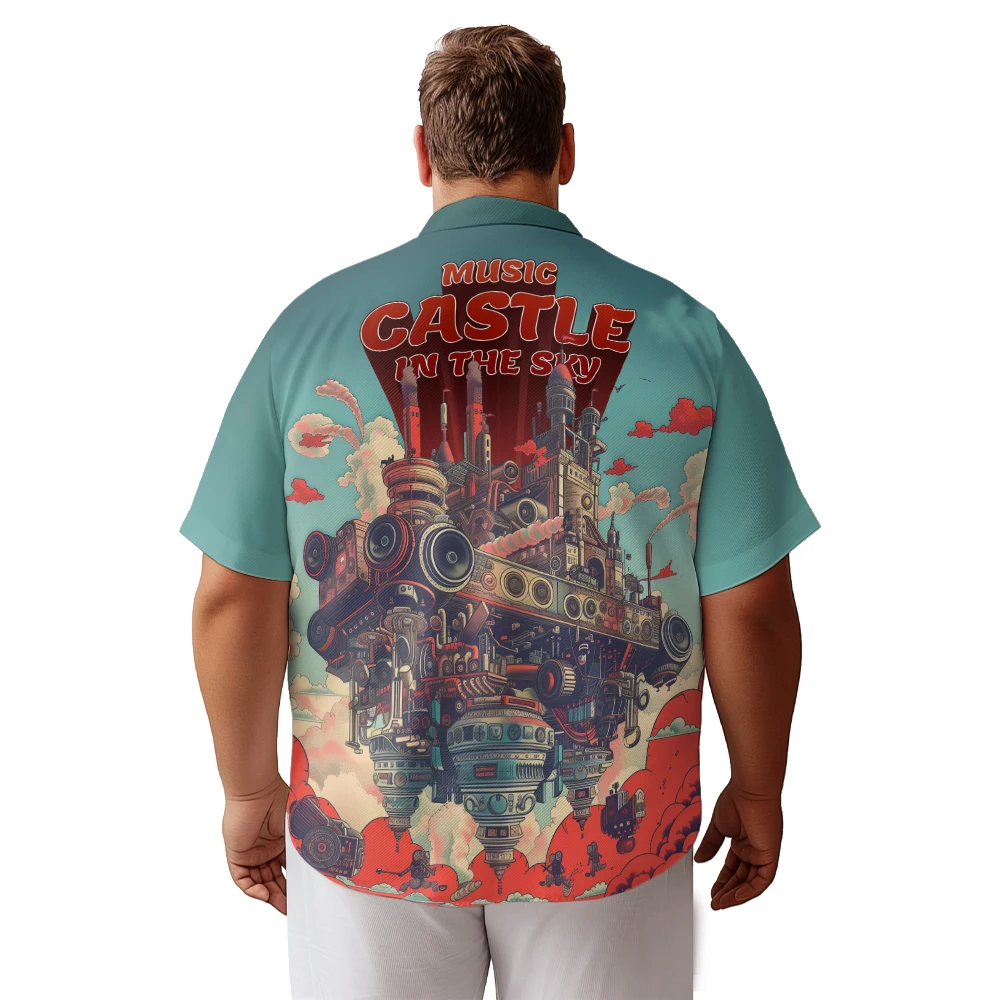 Men's Big and Tall Short Sleeve Golf Polo Buttom Shirt for Men Clothing L-8XL Music Castle in The Sky Big Print Size Polo Tshirt