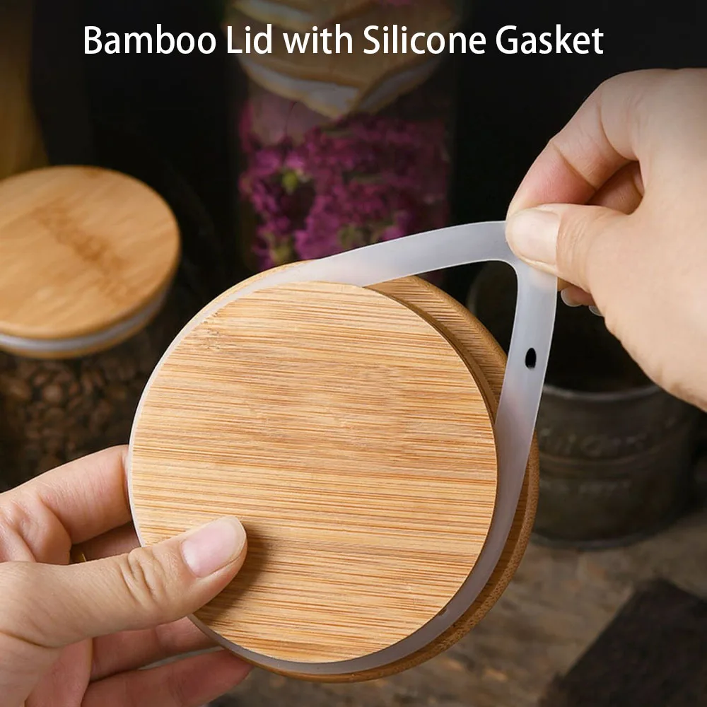 4/8szt 250ml 500ml 1000ml Szklany słoik z bambusową pokrywką Słoik do przechowywania Przezroczysty garnek z uszczelnieniem Pusty hermetyczny pojemnik na słodycze Pojemnik na żywność