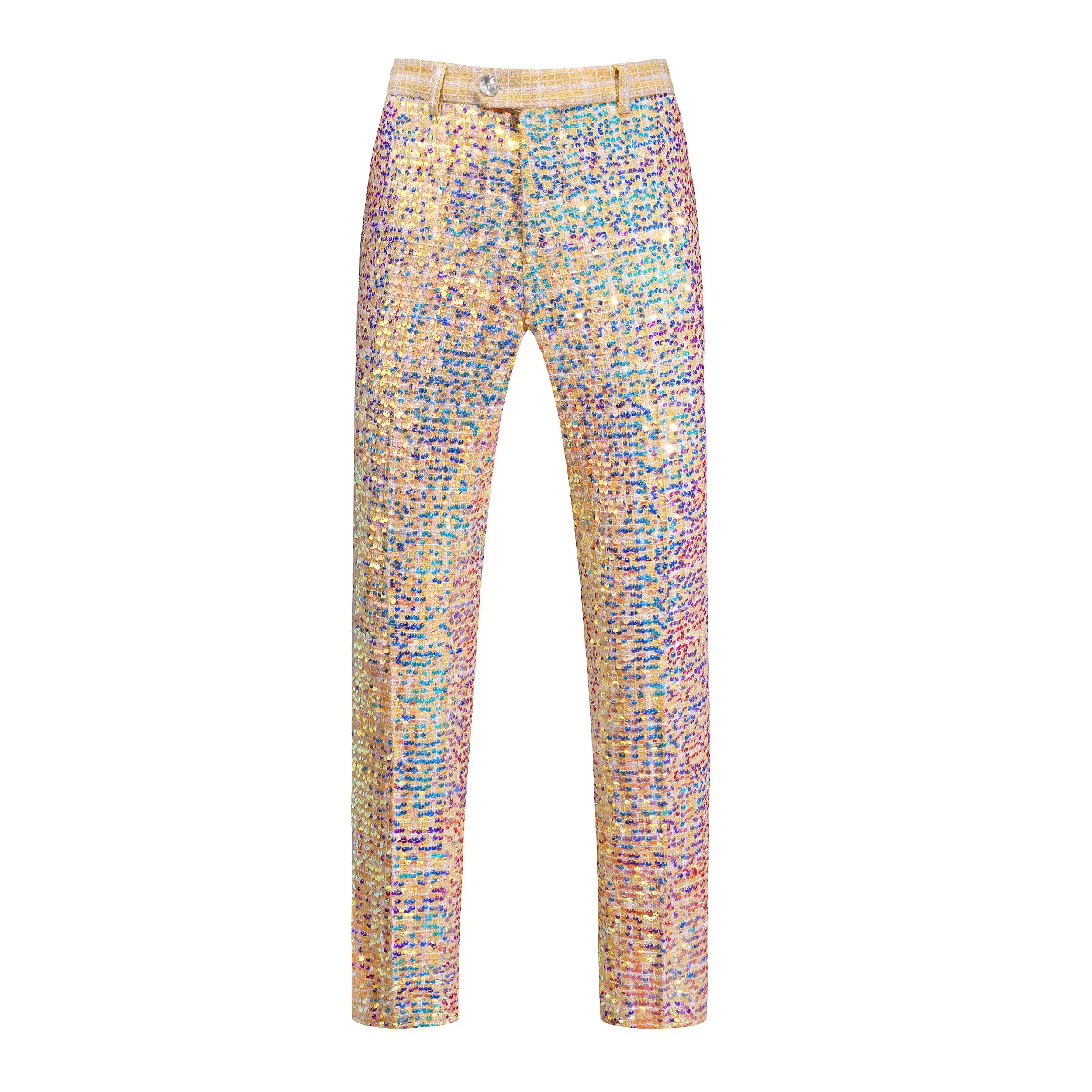 2024 New Korean Version of The Fashion Slim Sequined Suit Pants for Men  Straight Casual Formal Men's Pants Gold(29/M-40/6XL)