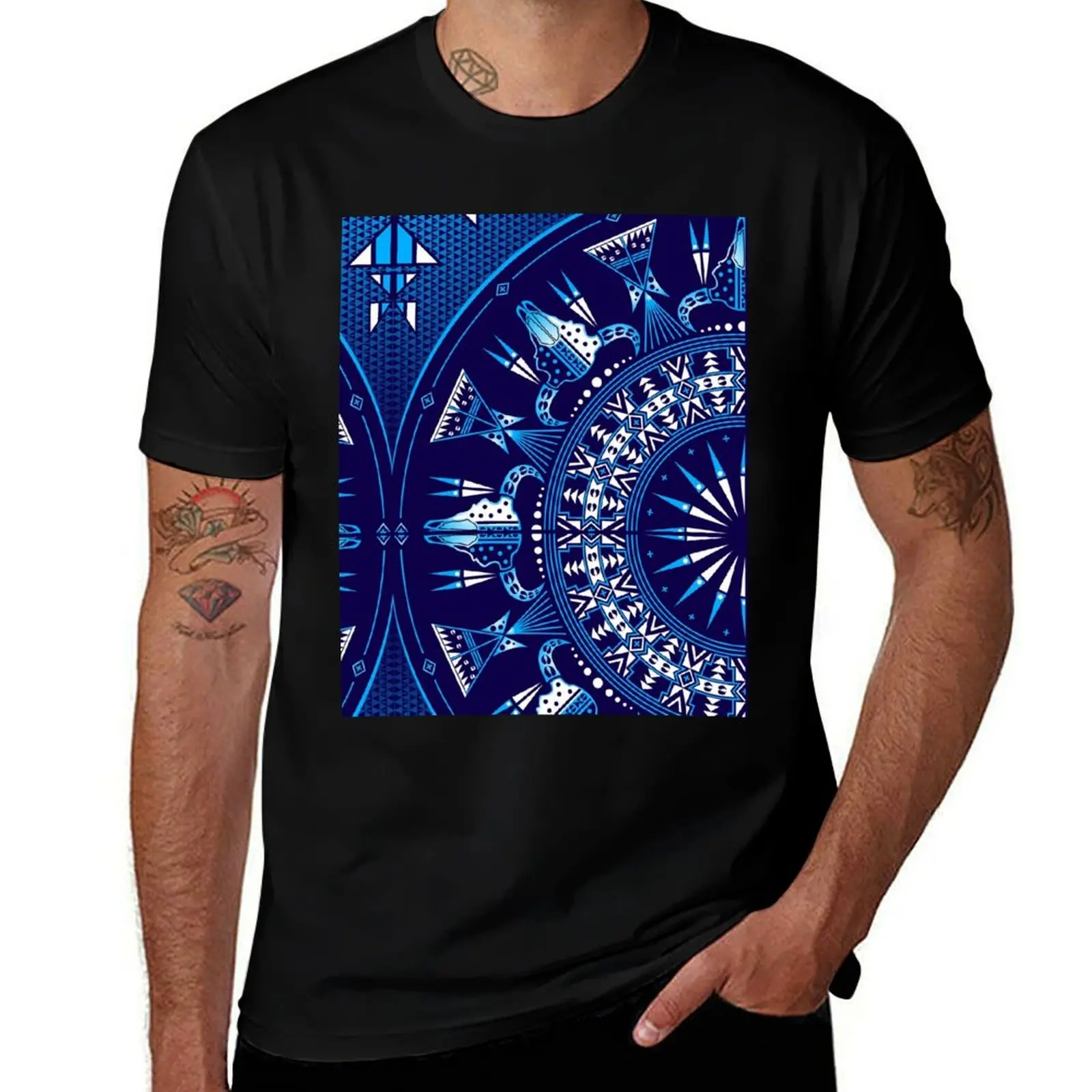 Buffalo Gathering Blue T-Shirt Minimal Art Print T-Shirt