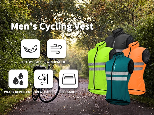 WOSAWE Windproof Men Cycling Jackets Rain Repellent Sleeveless Reflective Waistcoat MTB Bike Outer Jersey Windbreaker Clothing