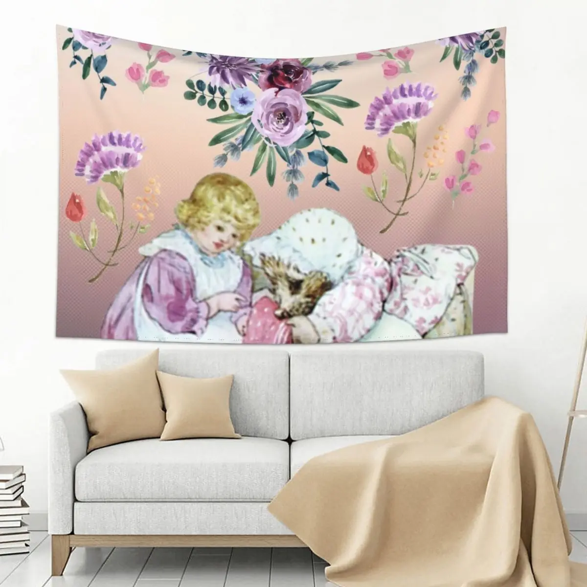 

Mrs. Tiggy Wink and watercolor flowers Tapestry Home Decorating Wall Mural Decoration Bedroom Wall Carpet Tapestry