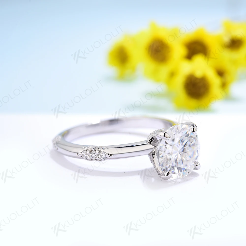 Kuololit US Stock 1CT Round Cut Moissanite Rings for Women 925 Sliver Sterling White Gold Diamond for Anniversary Wedding Engagement New