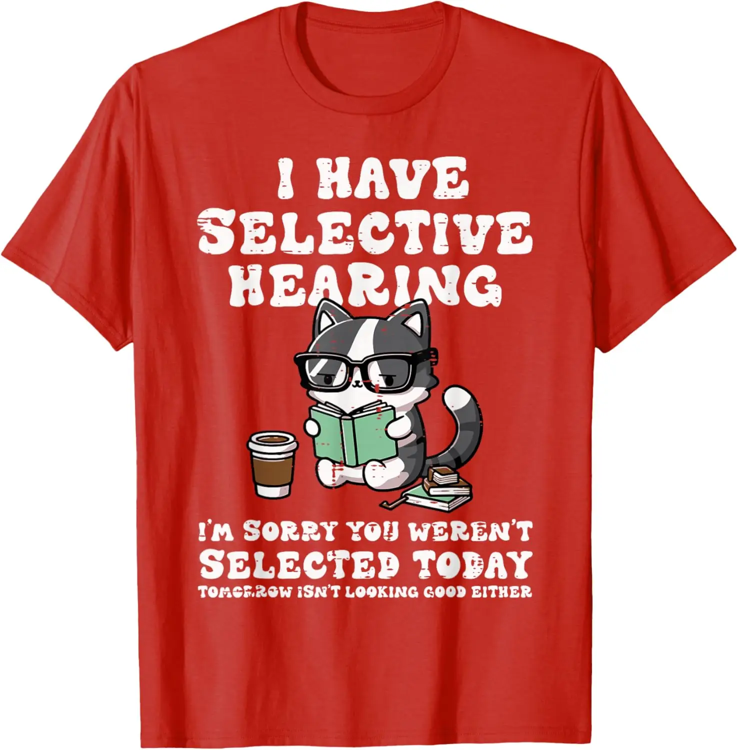 Funny Selective Hearing Cat Reading Graphic Tee Casual Short Sleeve T-Shirt for Women Summer Fashion Round Neck Y2k Fun Tee Top