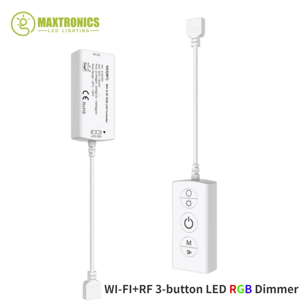 

Skydance Mini WI-FI+RF 3-Button LED Dimmer VD3(WT) Wireless 3CH CV Led Controller Tuya App/Voice Control For 5m RGB LED Strip