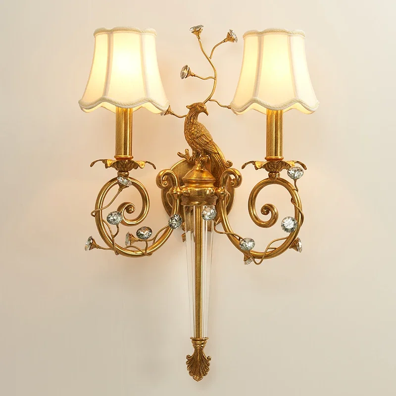 #French wall lamp villa luxury retro European style living room background wall wall lamp bedside lamp bedroom crystal full
