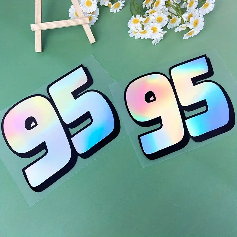1 Buah Stiker Holografik Angka 95 untuk Mobil dan Motor, Stiker Keren untuk Bodi Kendaraan, Stiker Numerik Khas untuk Kendaraan