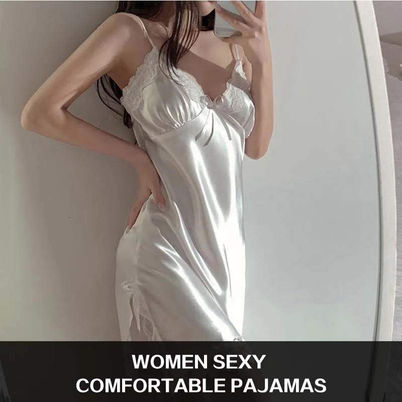 Sexy Underwear Strap Nightdress Lace Nightgown Suspenders Women Sleepwear Satin Home Fun Dress Summer Lady