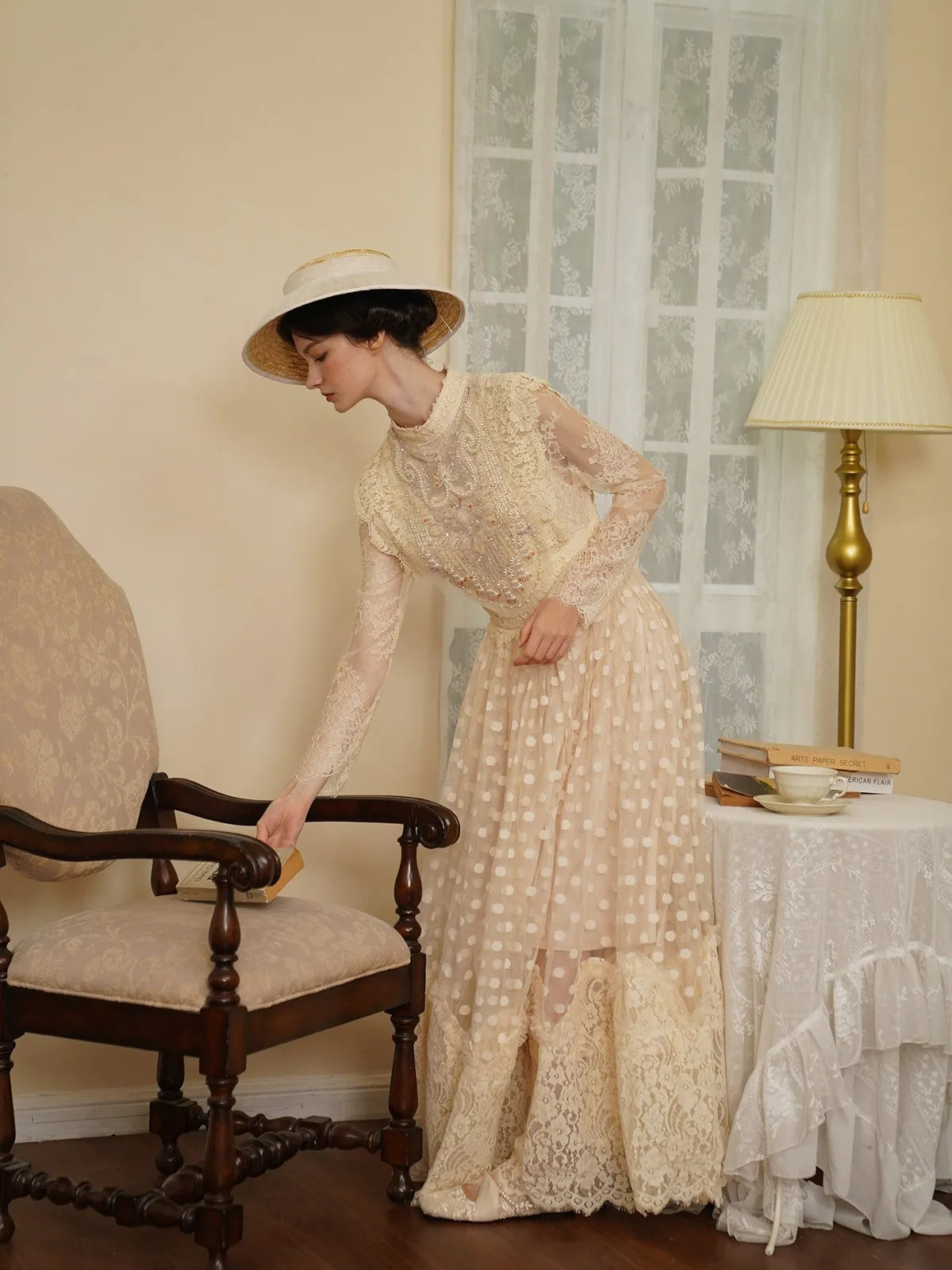 TIYIHAILEY printemps magnifique femmes robe à manches longues paillettes perlées longue Maxi dames S-XL Vintage taille haute 2026 nouvelle dentelle maille