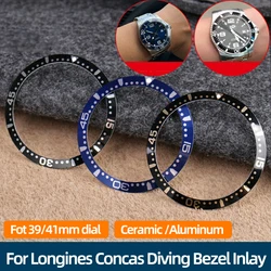 for 39mm 41mm dial For Longines Concas Diving Bezel Inlay Ring Graduation ring Ceramic Black Blue Aluminum Ring Mouth Watch