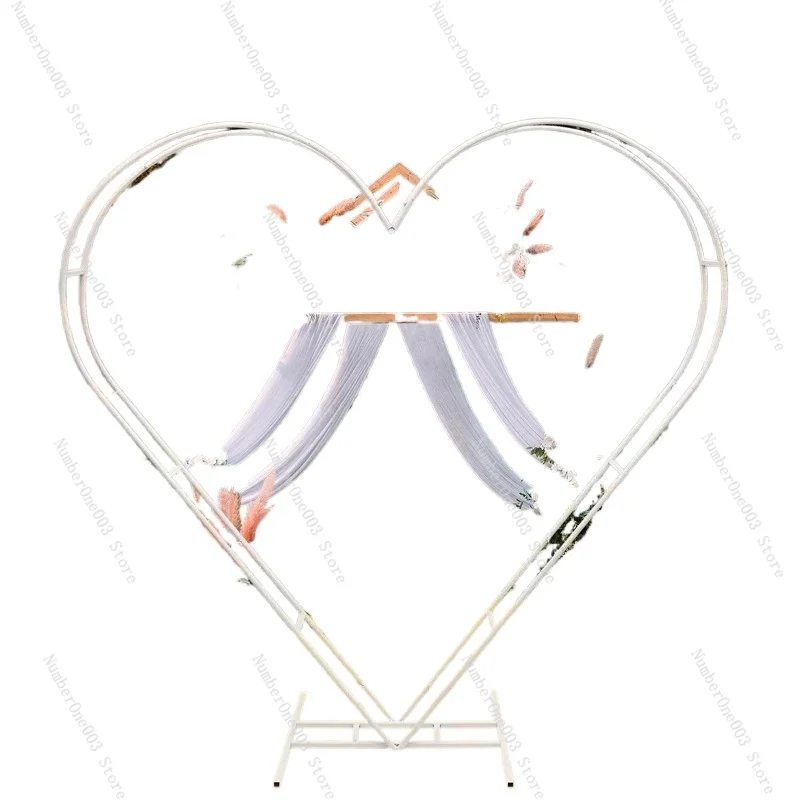 2m White Heart Shape Wedding Metal Arch Backdrop Iron Stand Flower Balloon Flame for Birthday Event Party Store Decoration