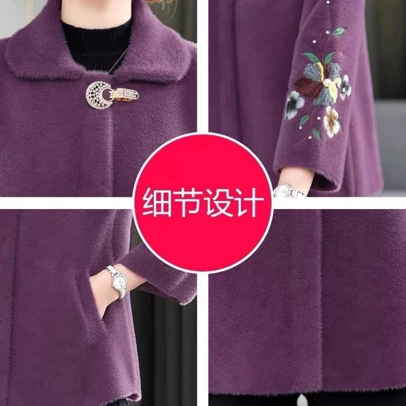 Mother Winter Jacket Short Thicken Imitation Mink Cashmere Coat Middle Aged Women Knitted Cardigan Jacket Female Woolen Overcoat