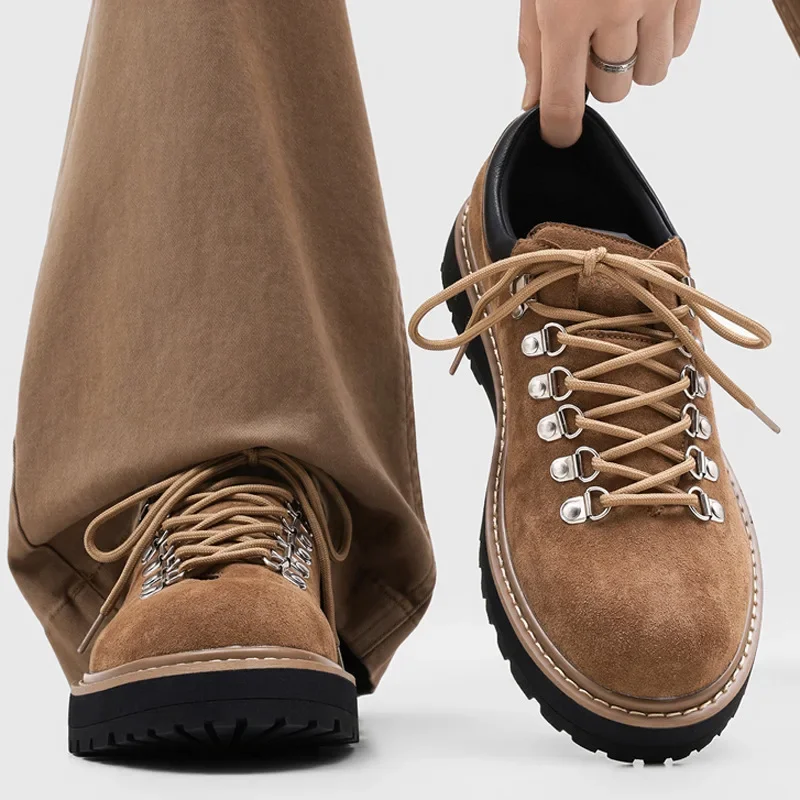Men Vintage Suede Derby Shoes  Lace Up Retro Workwear Shoes Male Fashion All-match Daily Commuter Casual Footwear