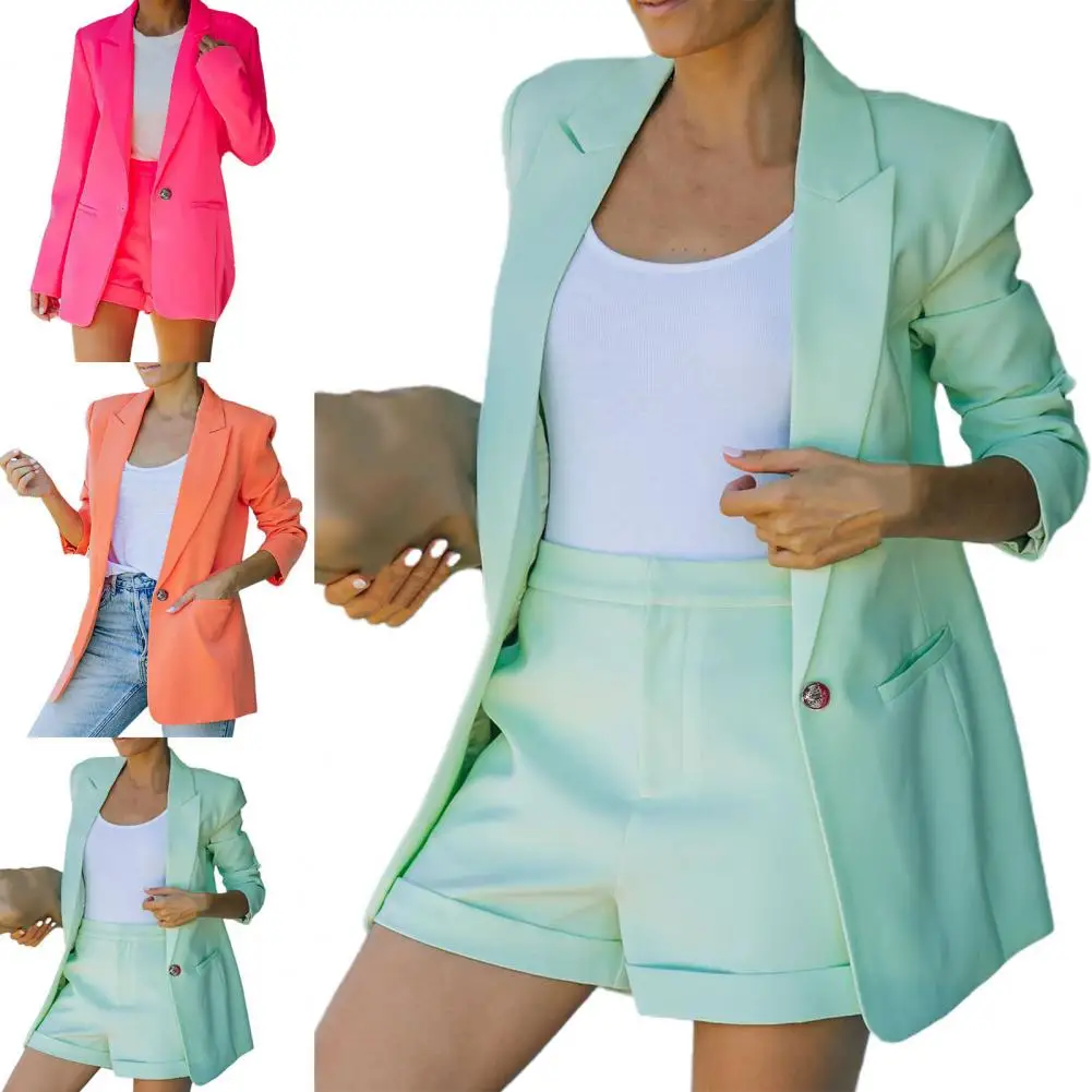 Blazer leve de manga comprida feminino com bolsos, cardigã chique, terno de escritório fino, jaqueta casual