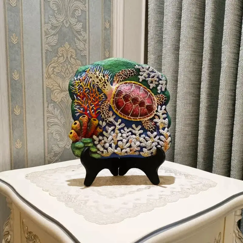 Painted relief sea turtle handicrafts ornaments home art decorative painting accompaniment