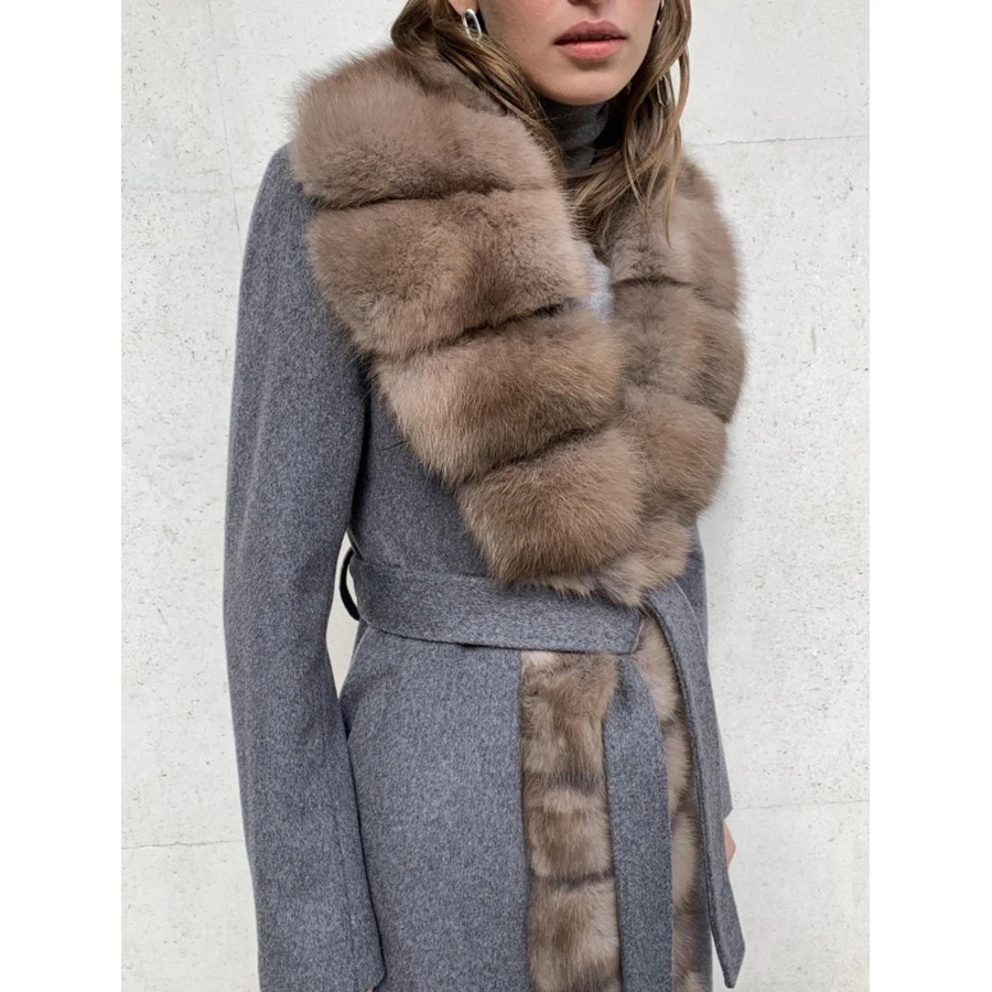 Wool Fur Coat Real Fox Fur Jacket Large Collar Best Selling Women Long Coat For Women 2023 Wool Blend Coat