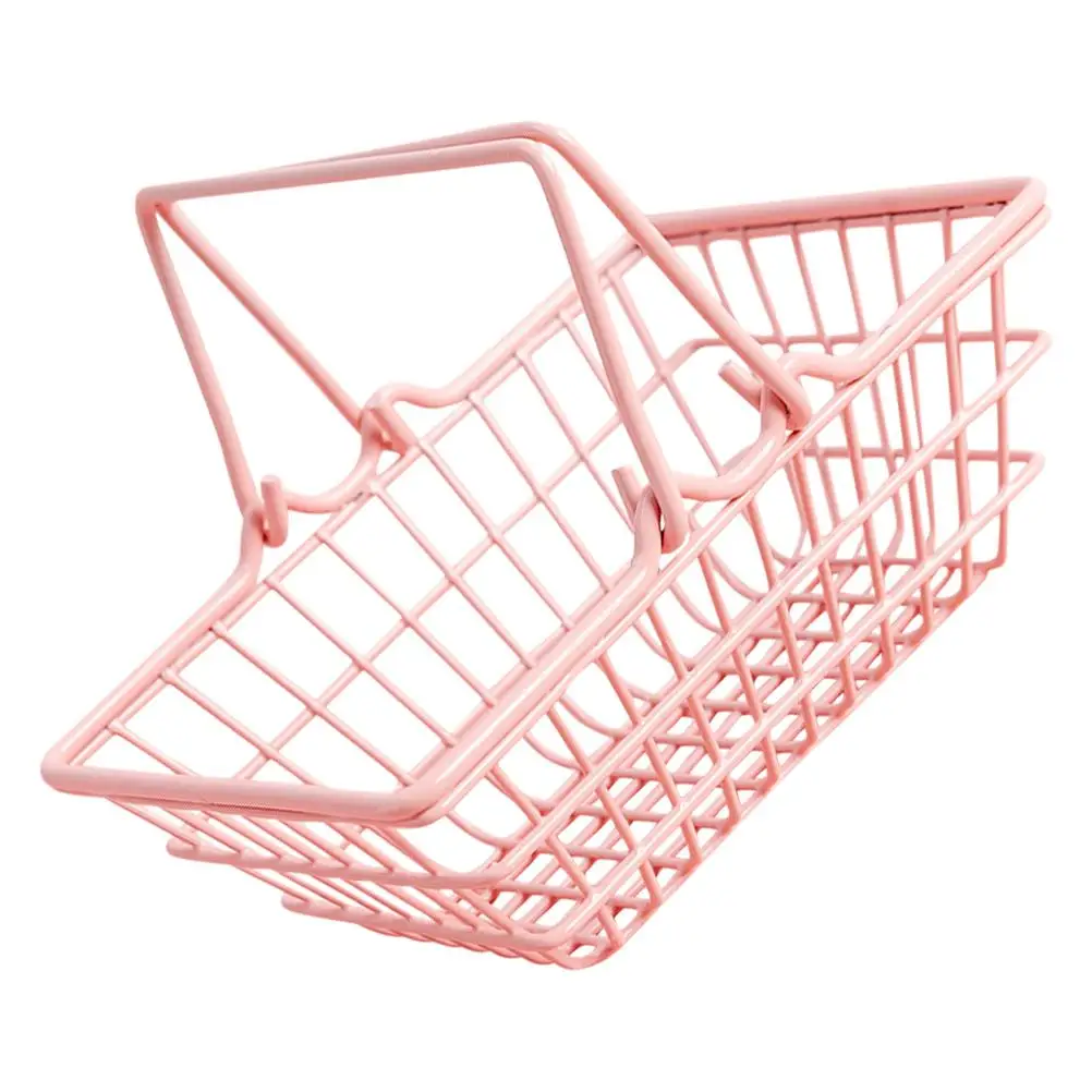 

Pink Mini Basket Small Shopping Basket Metal Cart Home Decor Housewares Storage Prop Lightweight Small Size