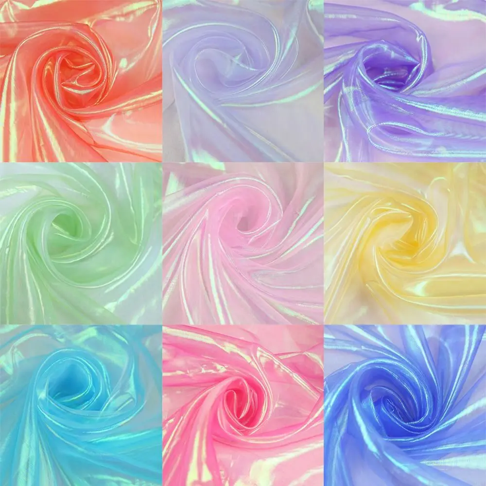 100cmX150cm Laser Tulle Fashion Organza Fabrics Laser Shiny Designer Stage Wedding Decor Voile Transparent Handmade Materials