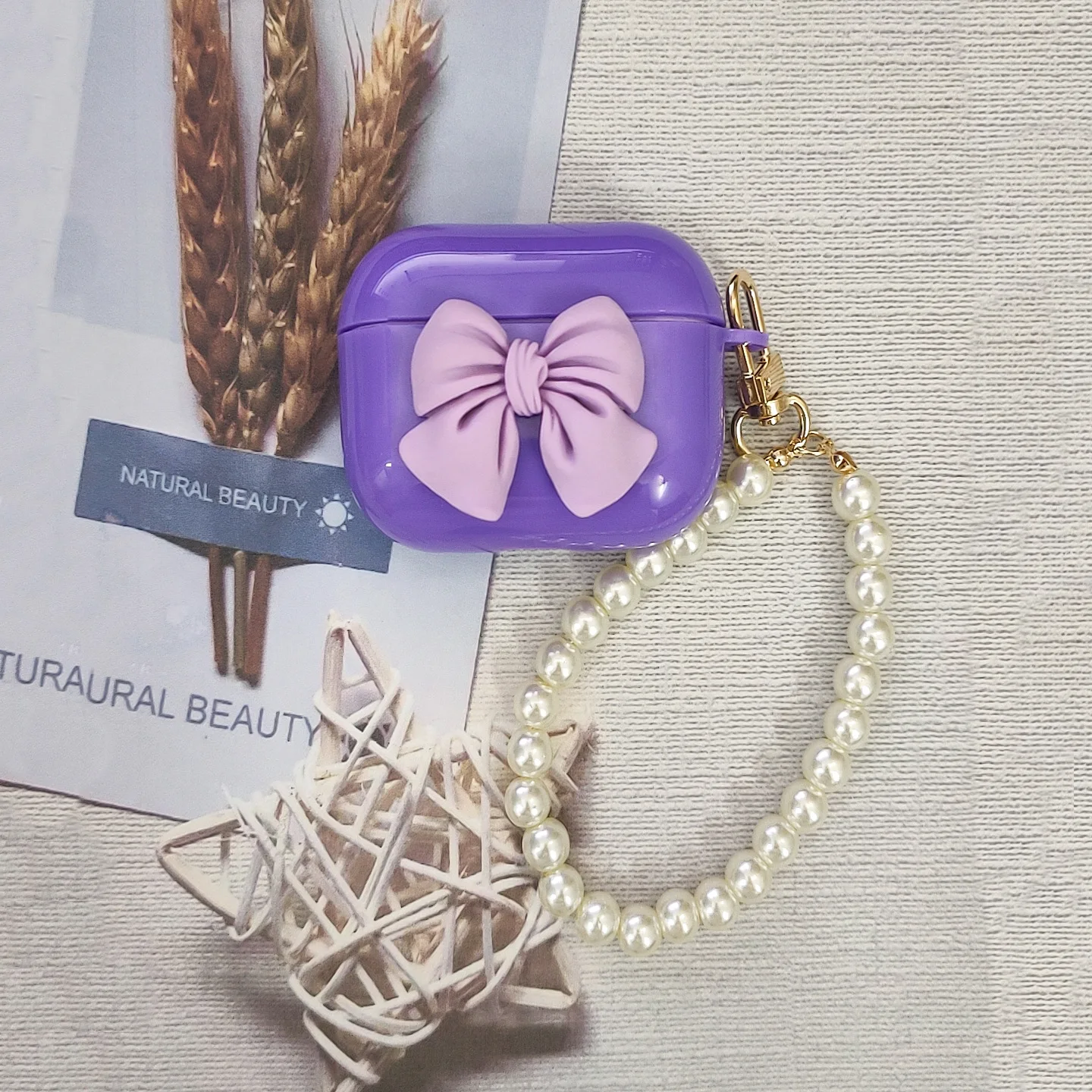 3D Purple Bow Chain butterfly Bracelet Bluetooth Pod Headphone For Airpods Case Pro2 2rd generation 3th Cover Housing Simplicity