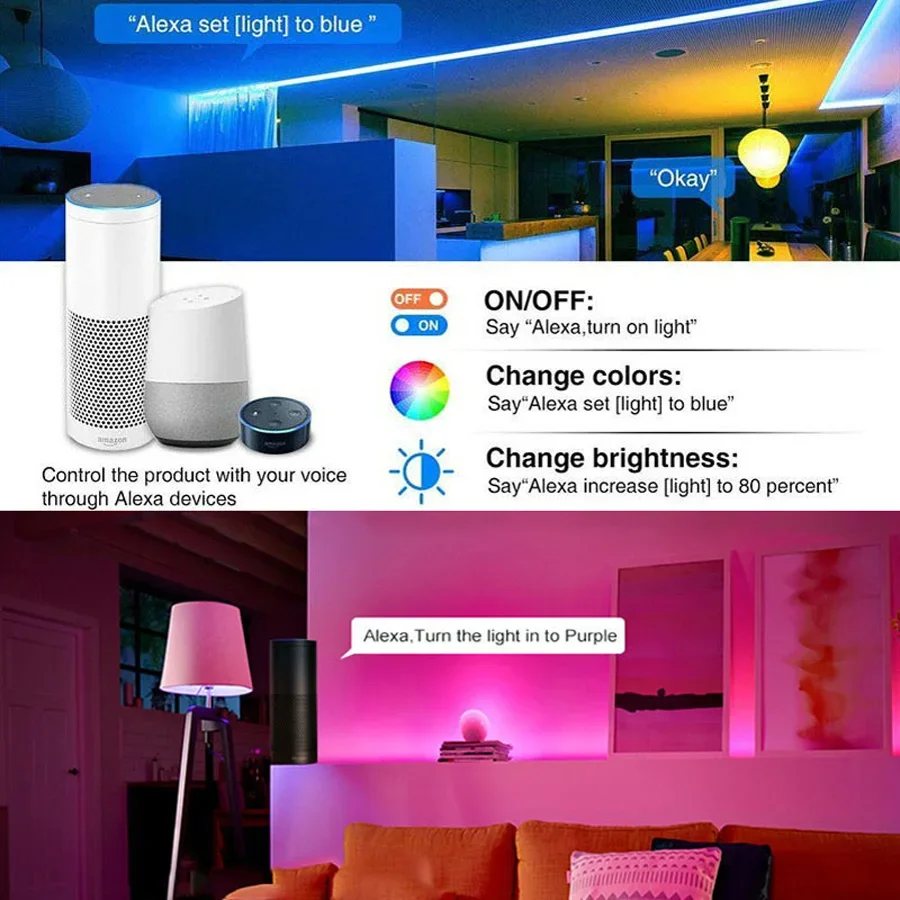 WIFI 5050/2835 5M-30M LED Strip Light lampada flessibile Bluetooth Led Lighting RGB Tape diodo Light per Room Home TV retroilluminazione Party