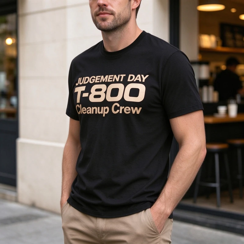 Judgement Day T-800 Cleanup Crew T Shirt Men Vintage Sci Fi Movie Graphic Tees Casual Short Sleeve O Neck Cotton Terminator