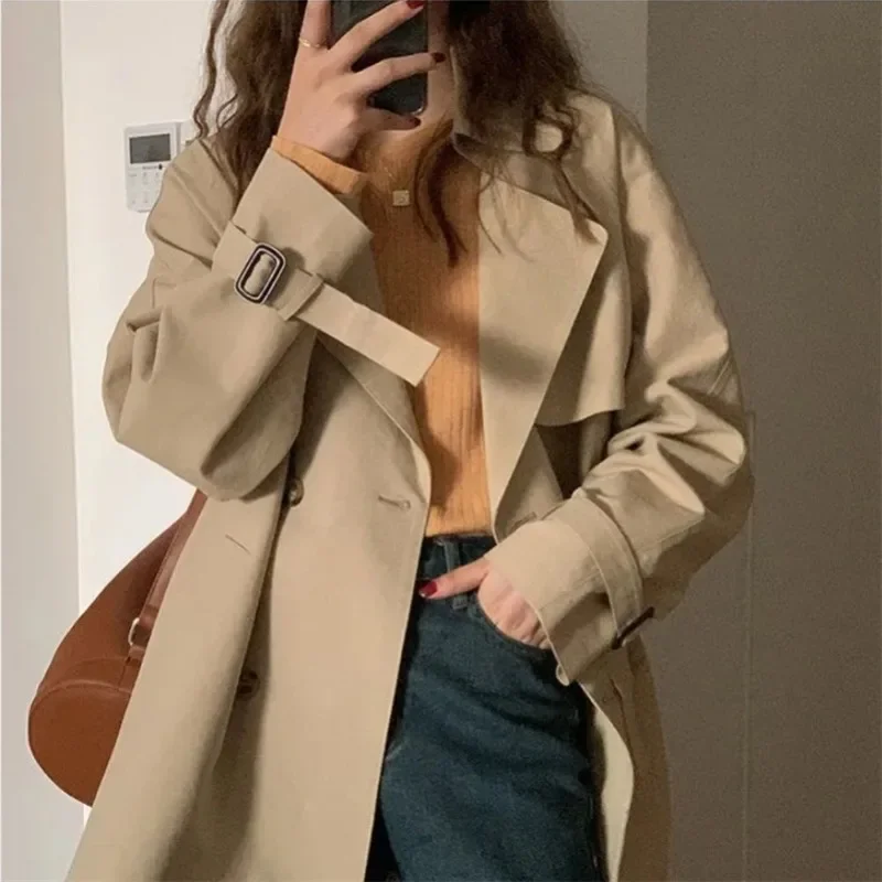 

Fashion Trench Coats for Women Autumn Double Breasted Jacket Woman Korean Style Loose Windbreaker Chic Casual Top Women Coat