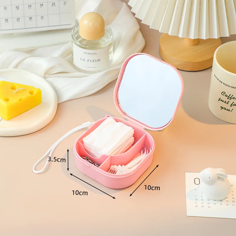 引き出し収納付き折りたたみ化粧鏡 女性用蓋付き卓上ミラー