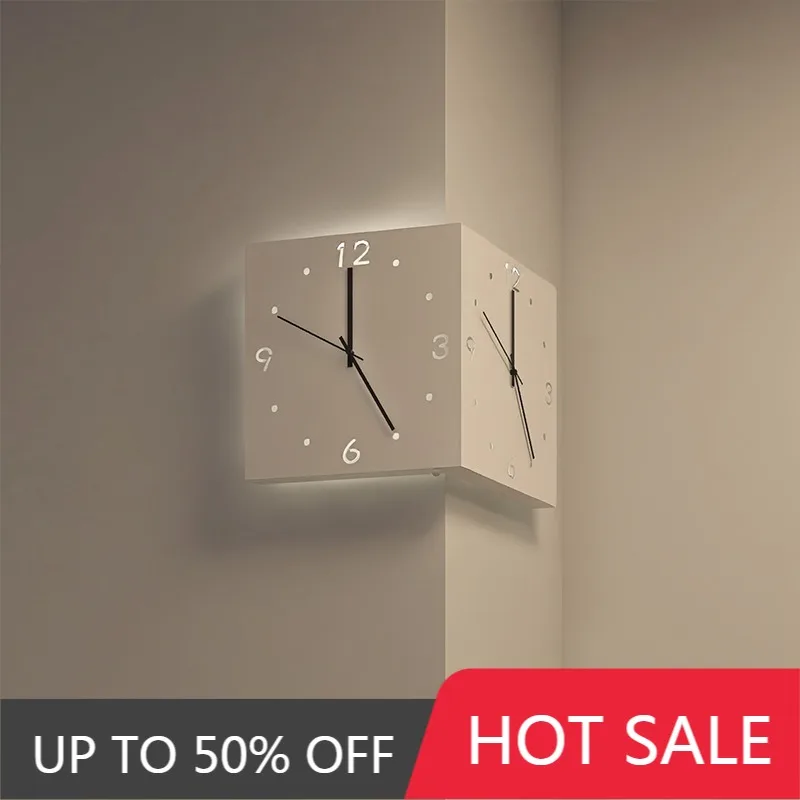 Double-sided Wall Clocks Modern Living Room Wall Watch Corner Inductive Lighting Silent Clock Simple Home Decoration Accessories