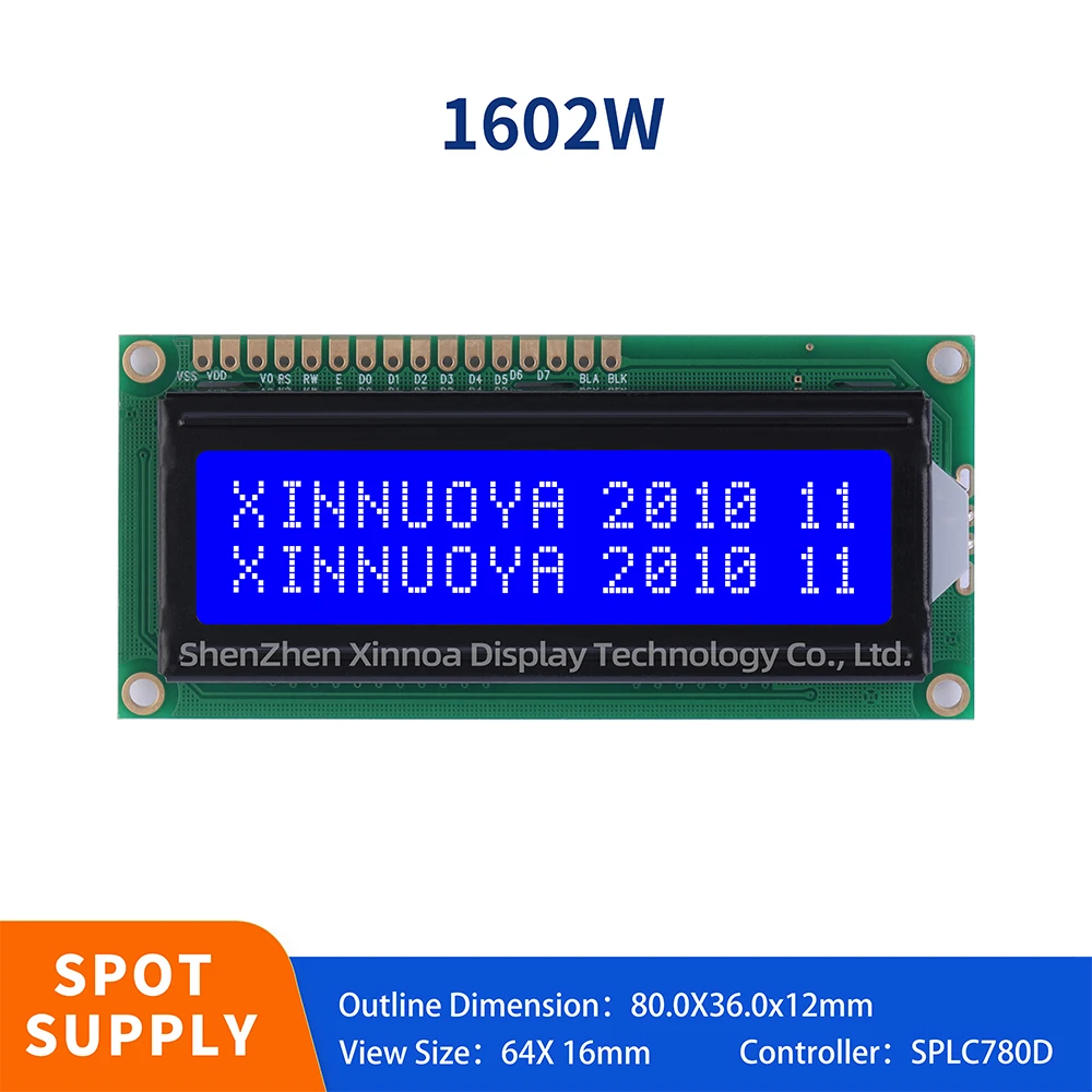 Source Manufacturer 1602W Character Screen Blue Film Lcd Display Module 64.5 * 16Mm Large Window Voltage 5V 3.3V