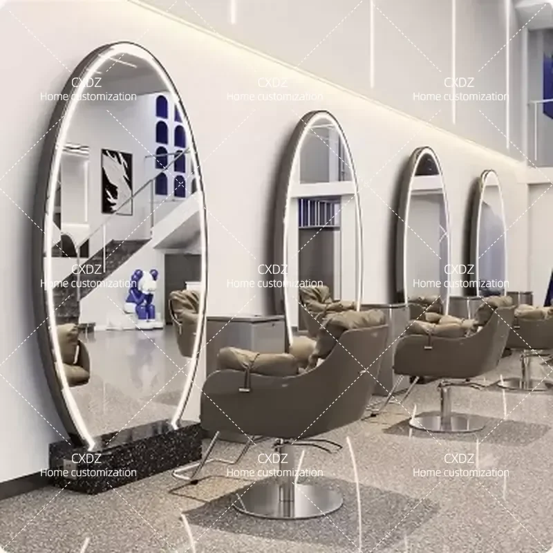 Stainless Steel Hair Cutting Station with Large Mirror Marble Base Professional Barber Shop Salon Perm Dyeing Workstation
