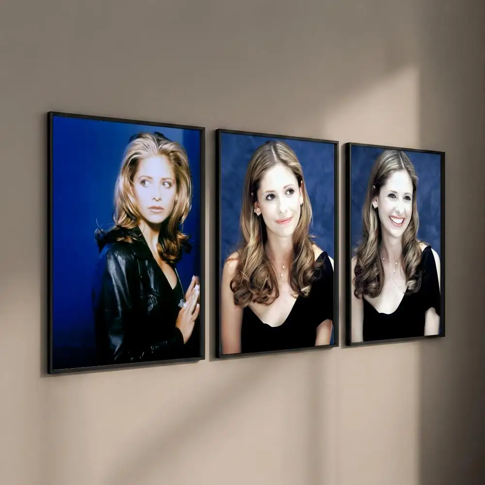 Actress Sarah Michelle Gellar Poster Self-adhesive Art Waterproof Paper Sticker Coffee House Bar Room Wall Decor