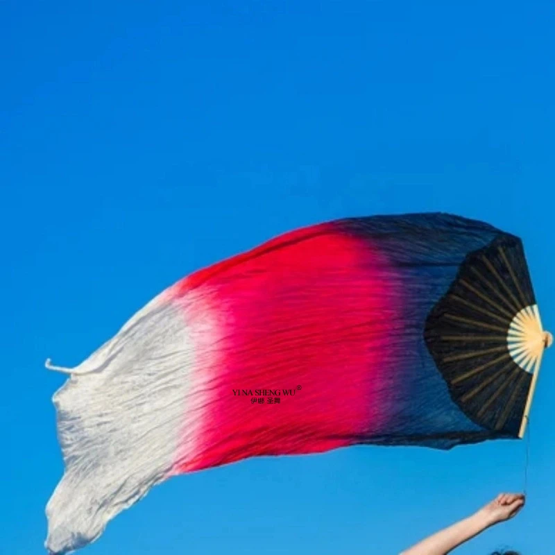 Velo de danza del vientre de seda 100%, abanico largo teñido a mano, accesorio de competición de danza del vientre para mujer, abanicos ligeros y fluidos, 1 unidad/1 par
