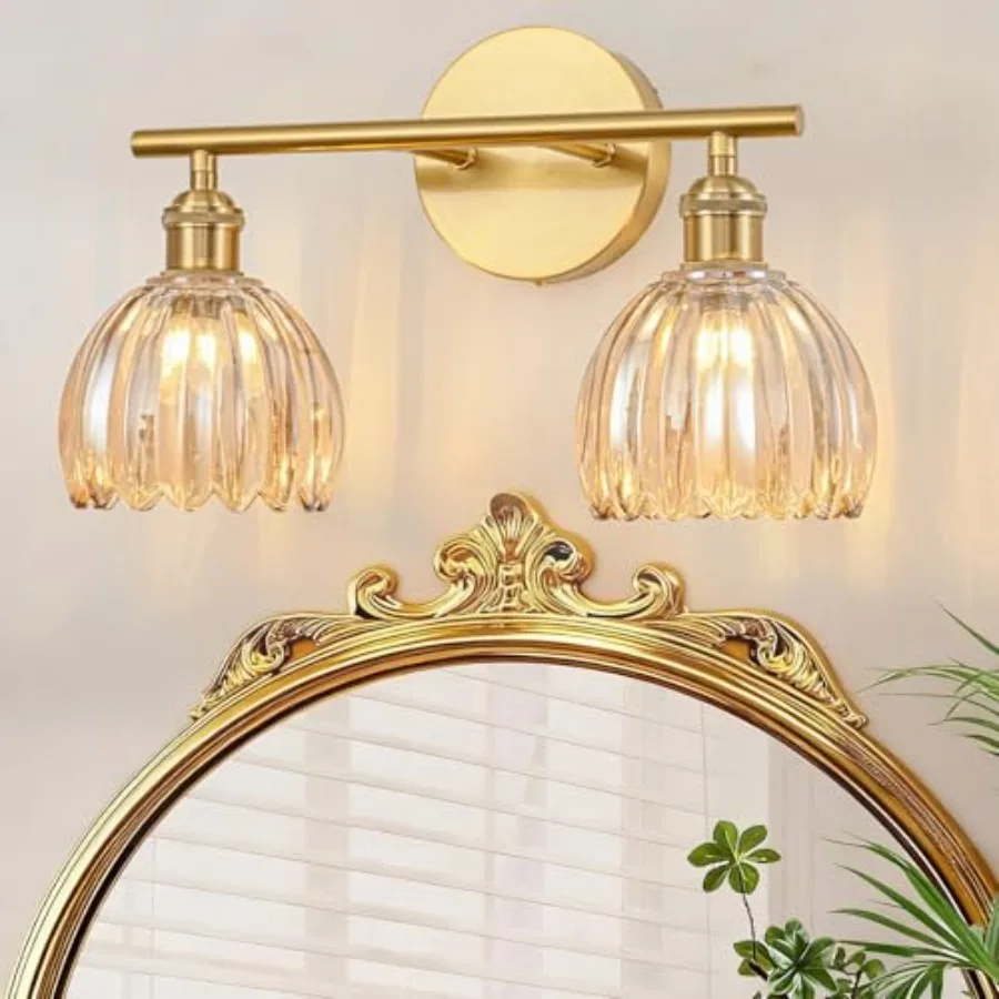 

Gold Bathroom Fixtures Over Mirror Bathroom Vanity Fixture with Tulip Glass Lampshade Vintage Vanity Lights for Bathroom Bathro
