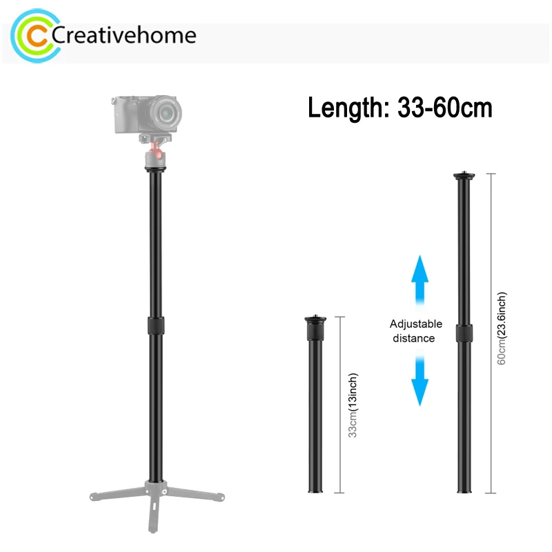 PULUZ 1/4 inch Screw Camera Tripod Extension Tube 33-60cm Telescopic Central Shaft Rod Metal Monopod Holder