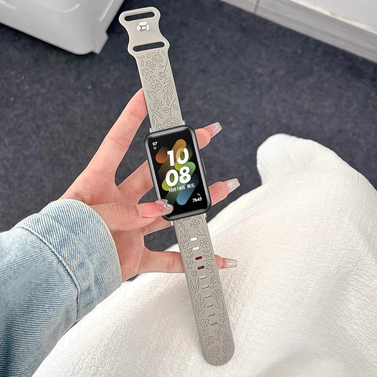 Prints Design Strap for Samsung Galaxy Fit 3 Watch Band Silicone Engraving Bracelet for Samsung Galaxy Fit 3 Floral Wristband image 3
