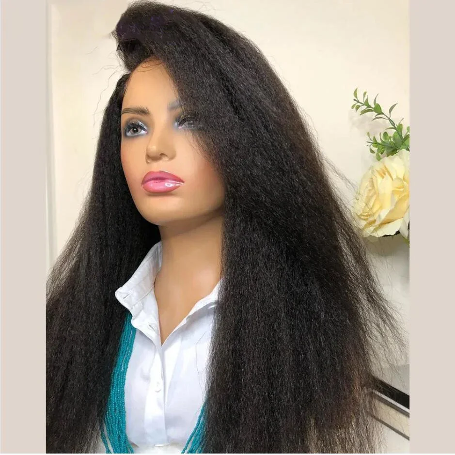 

Натуральные Черные Кудрявые Прямые Мягкие Длинные Парики Yaki BabyHair с предварительным выщипыванием, 26 дюймов, 180 плотность, на сетке спереди, для черных женщин, без клея, на каждый день