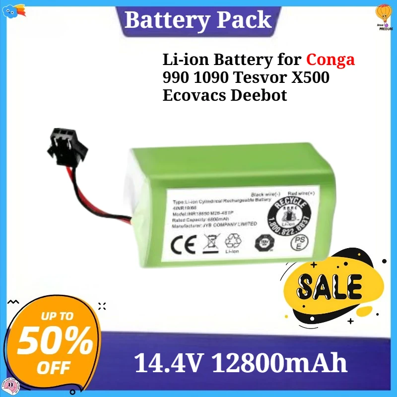 

14.4V 12800mAh Li-ion Battery for Conga 990 1090 Tesvor X500 Ecovacs Deebot N79 N79S DN622 Eufy RoboVac 11 11S RoboVac Battery