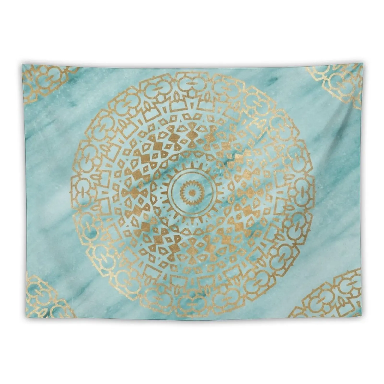 

New Marble mandala - golden on turquoise marble Tapestry Wall Art Wall Tapestry Things To Decorate The Room Room Aesthetic