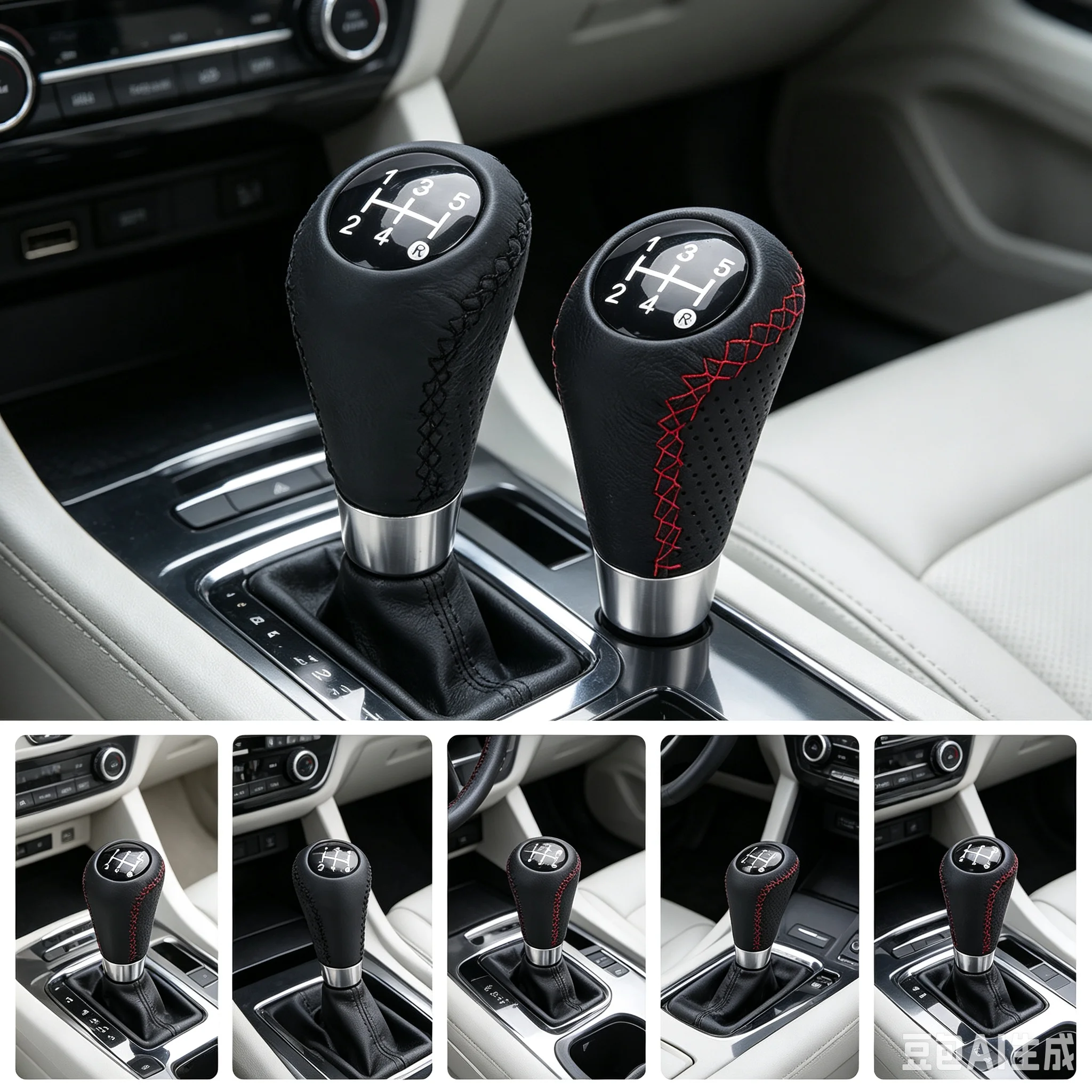 Universal 5 Speed 5R Car Red Line Manual Leather Shifter Cover Stitch Gear Shift Knob Shifter Cover AT MT Fit For Honda Toyota
