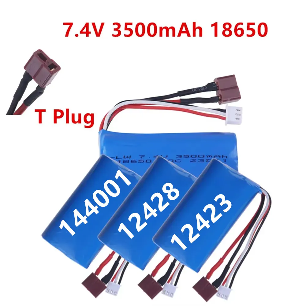 18650 Battery 7.4V 3500mAh T Pulg For Wltoys 144001 10428 /12428/12423 RC Car Parts Battery For SCY-16101 SCY-16102