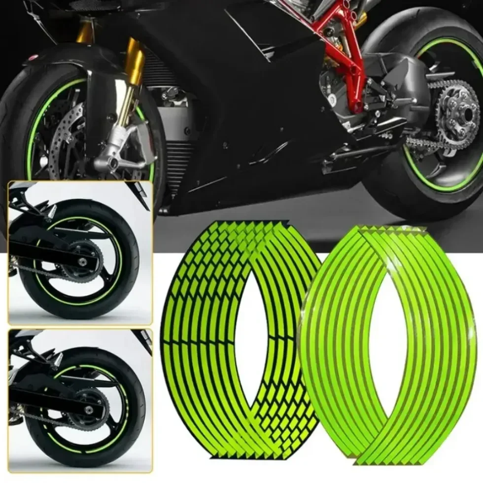 1set Car Motorbike Fluorescent Stickers Decorative Stripe 18'' Reflective Motorcycle Bicycle Wheel Rim Ornamental Strips