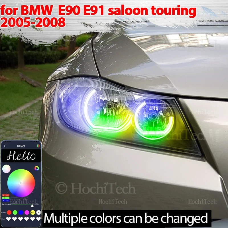 

For BMW 3 Series E90 E91 Saloon Touring 2005-08 Halogen Headlight APP Dynamic RGB Angel Eyes Rings Light with Turn Signal Light