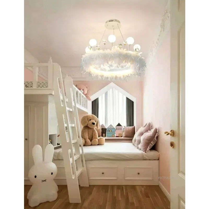 GHJUYIOL Master bedroom pendant light, warm and romantic living room, creative and modern Nordic feather lamp for girls and chil