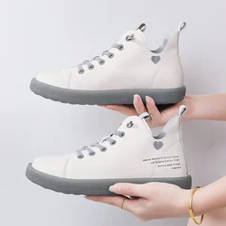 2023 New Women Genuine Leather Sneakers Spring High-top Casual Shoes Autumn First Layer Cowhide Ladies High Top Vulcanized Shoes